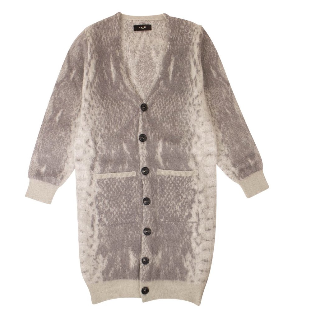 AMIRI Gray Snakeskin Print Oversized Cardigan Sweater Size S $1490